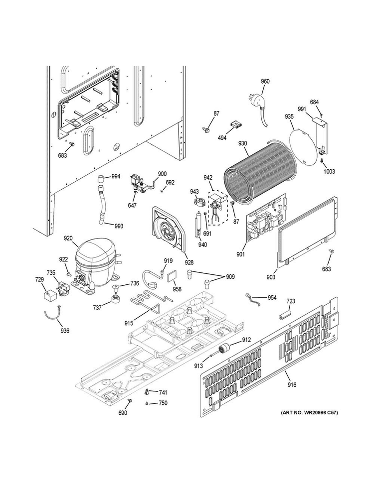Machine Compartment Diagram and Parts List for CYE22USHBSS  General Electric Refrigerator