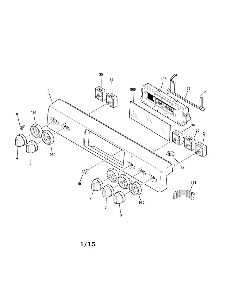 Control Panel Diagram and Parts List for CS975SD2SS  General Electric Range