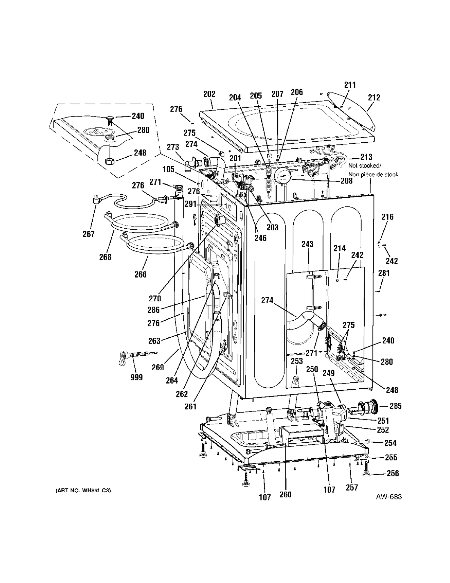 CABINET Diagram and Parts List for GBVH5200J0WW  General Electric Washer