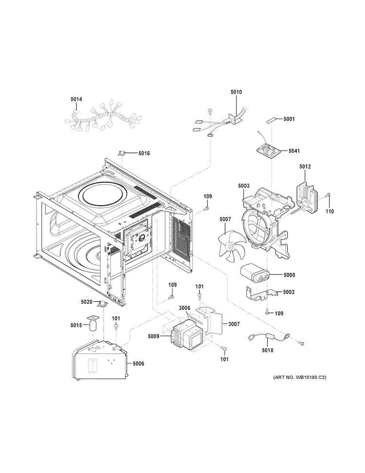 Interior Parts Diagram and Parts List for JES1456DS3WW  General Electric Microwave