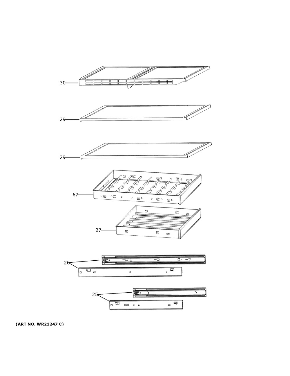 Shelves Diagram and Parts List for CCP06BP4PBW2  General Electric Wine and Beverage Cooler