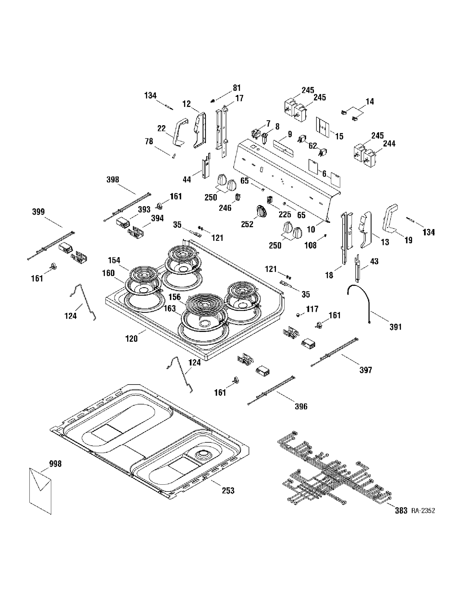 CONTROLS & COOKTOP Diagram and Parts List for MCBS523K2WW  General Electric Range