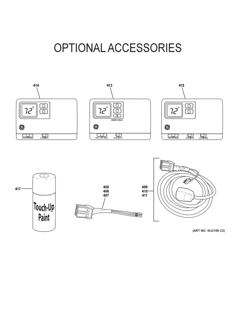 Optional Accessories Diagram and Parts List for AZ45E07EACW6  General Electric Air Conditioner