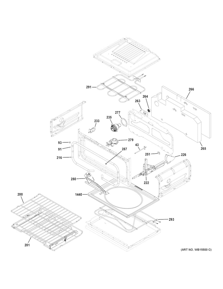 Upper Oven Diagram and Parts List for CHS995SEL1SS  General Electric Range