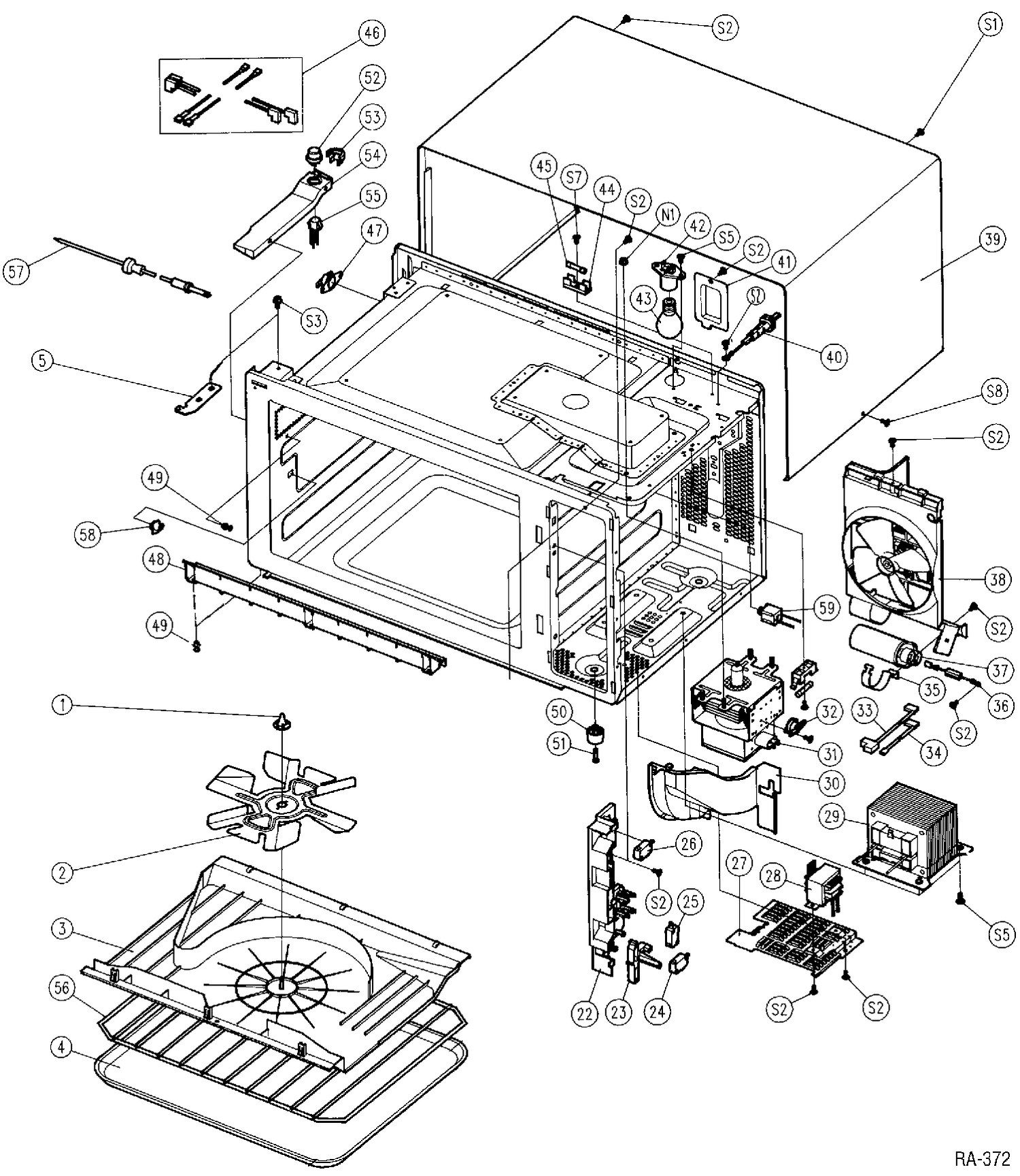 BODY PARTS Diagram and Parts List for JE1456LWCJ1  General Electric Microwave