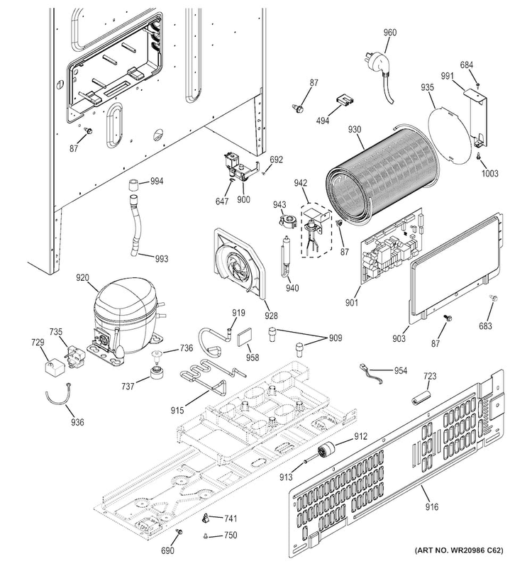 Machine Compartment Diagram and Parts List for PYE22KMKBES  General Electric Refrigerator