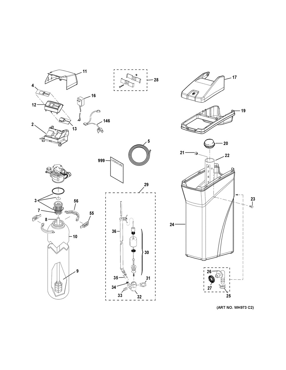 Body Parts Diagram and Parts List for GXSF30V02  General Electric Water Filter System