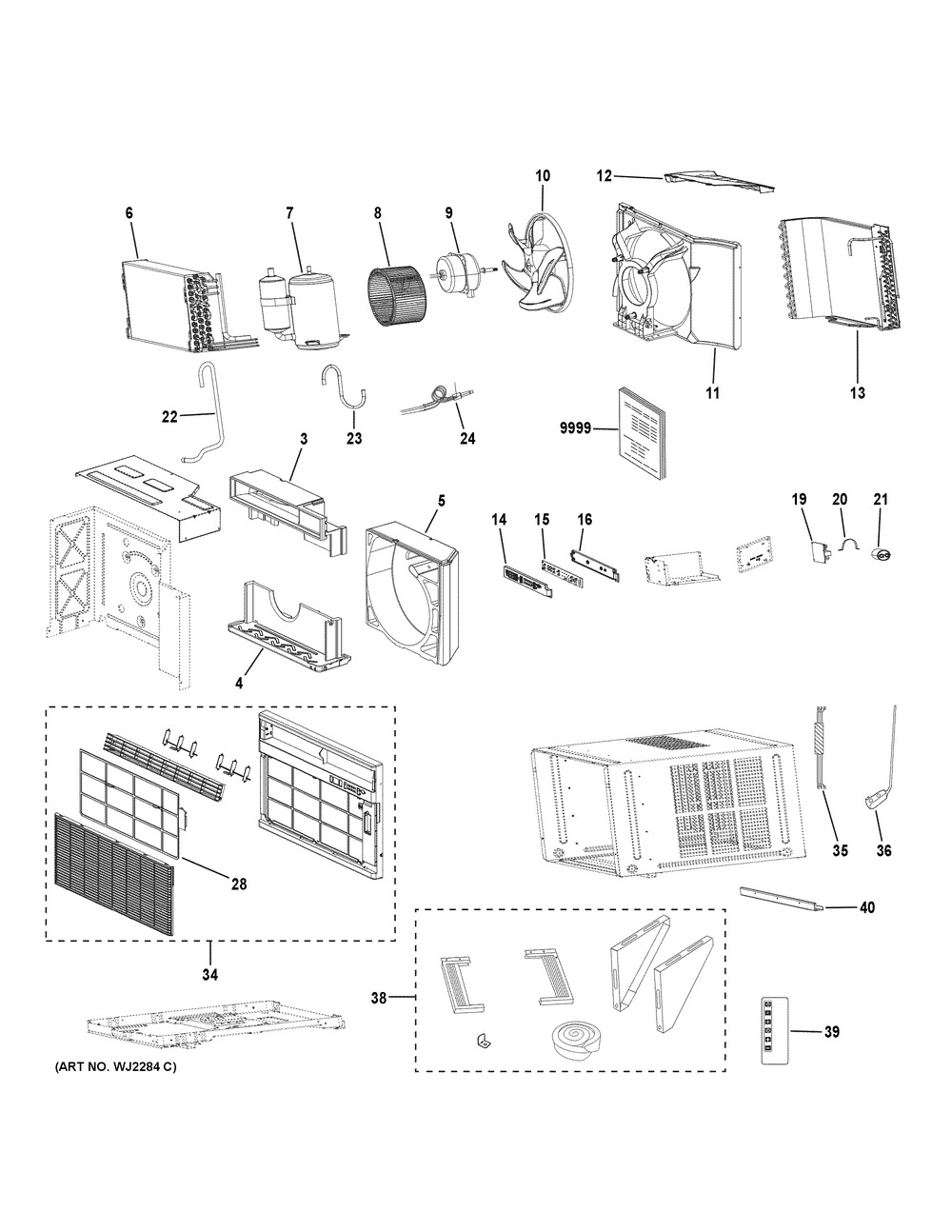 Room Air Conditioner Diagram and Parts List for QHM24DXH1  General Electric Air Conditioner