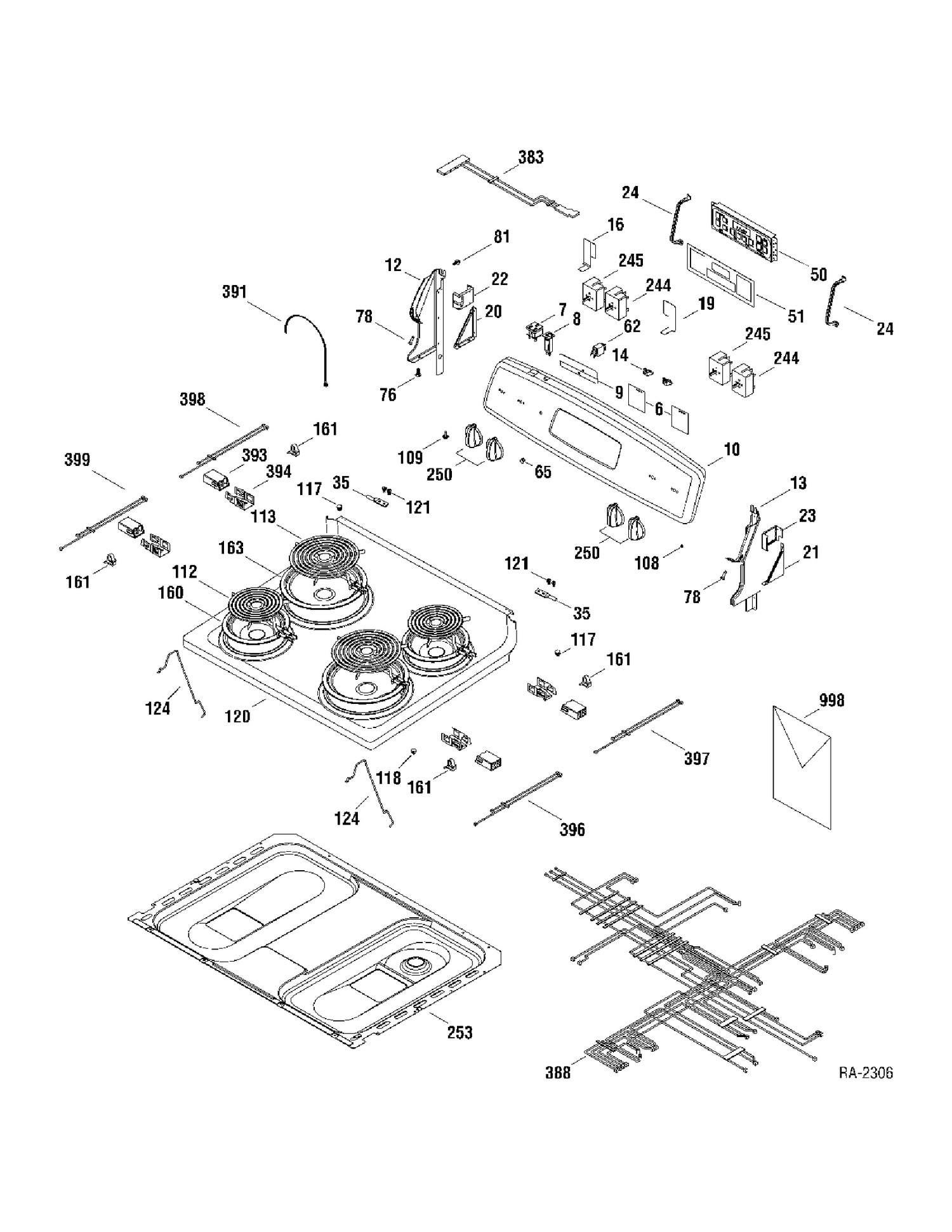 CONTROLES & COOKTOP Diagram and Parts List for JCBS36DM1WW  General Electric Range