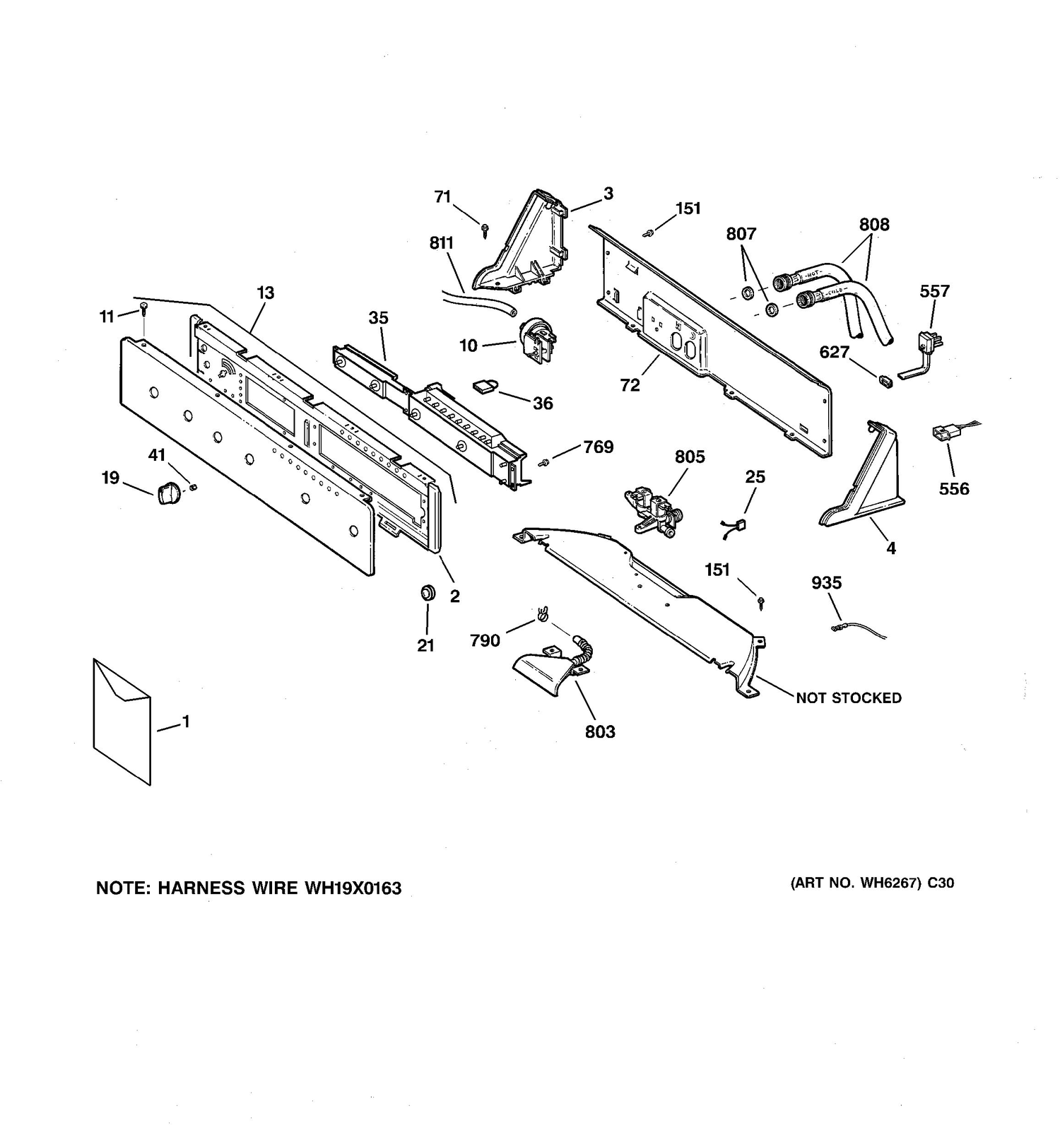 CONTROLS & BACKSPLASH Diagram and Parts List for GWSE5200B3WW  General Electric Washer