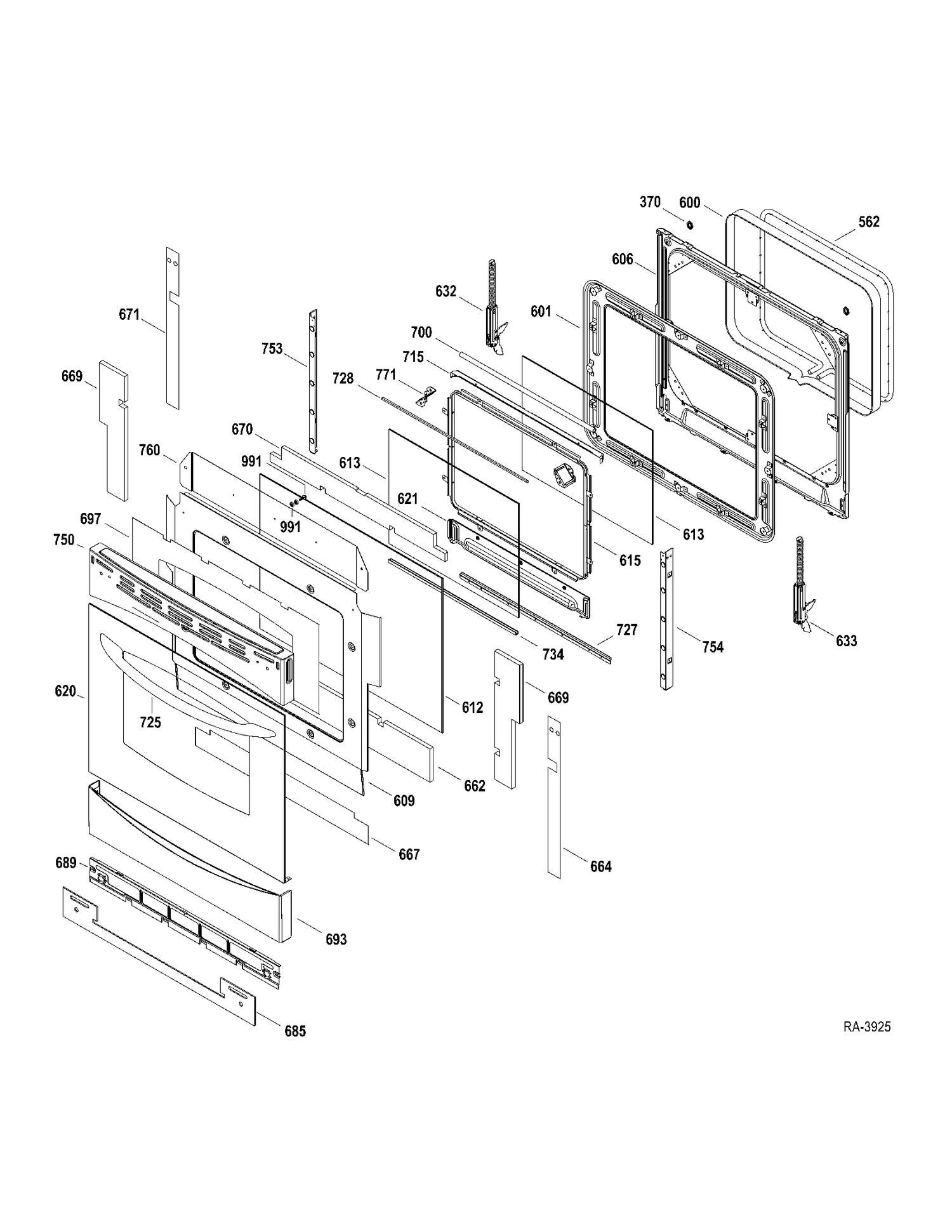 DOOR PARTS Diagram and Parts List for PCB970SR1SS  General Electric Range