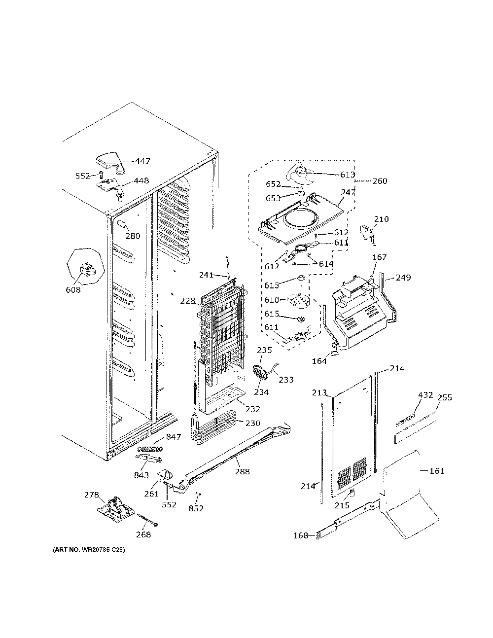 Freezer Section Diagram and Parts List for PSS28KYHECFS  General Electric Refrigerator