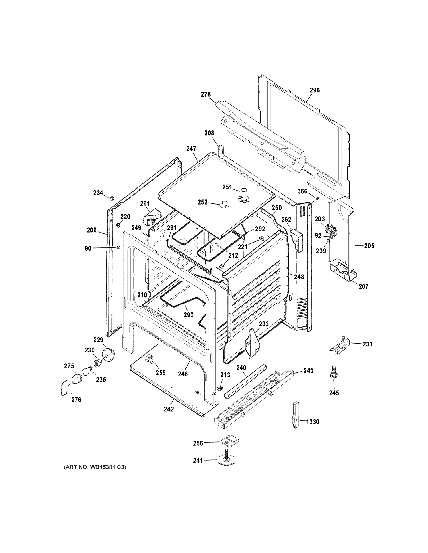 BODY PARTS Diagram and Parts List for JBS10GF2SA  General Electric Range