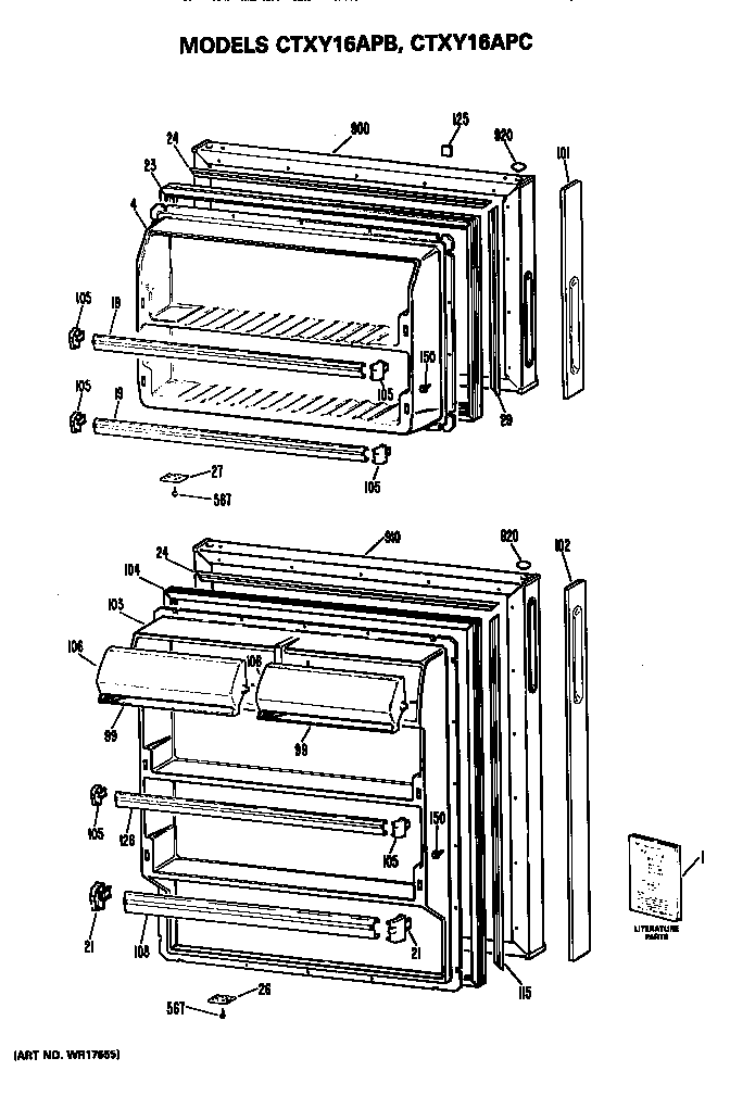 Doors Diagram and Parts List for CTXY16APCLAD  Hotpoint Refrigerator