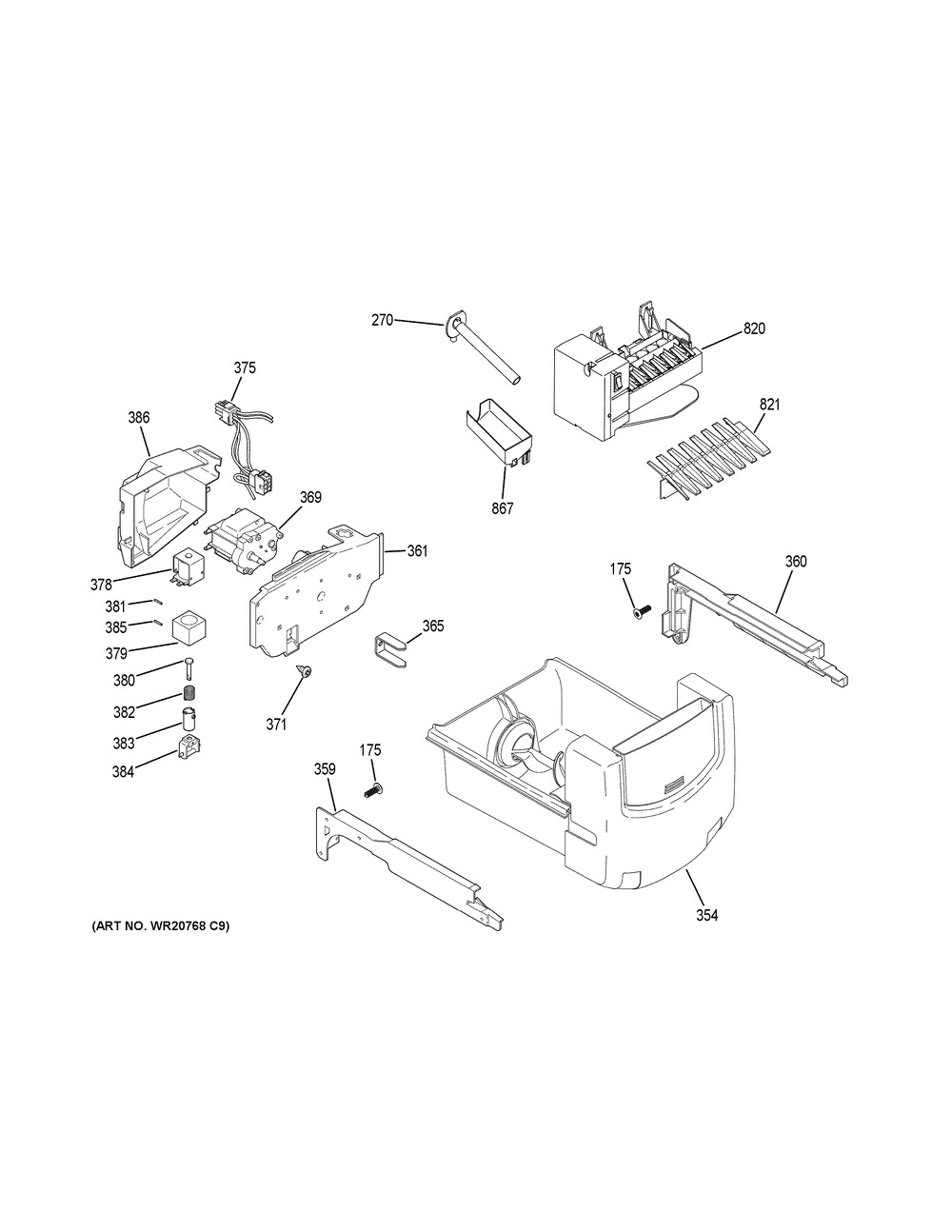 Ice Maker & Dispenser Diagram and Parts List for GSE25HGHKHWW  General Electric Refrigerator