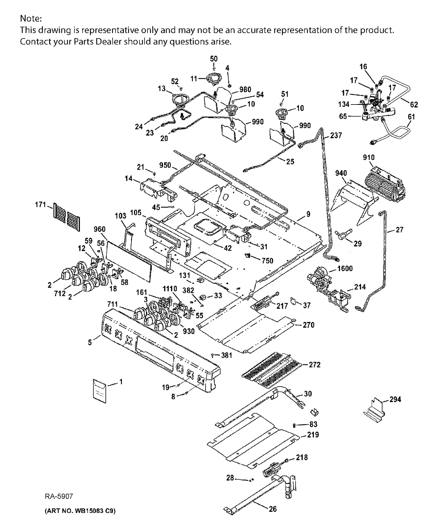 GAS & BURNER PARTS Diagram and Parts List for CCGS985SET9SS  General Electric Range