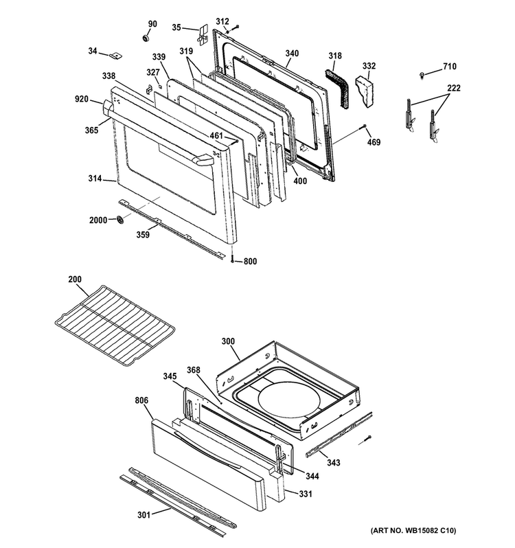 Door & Drawer Parts Diagram and Parts List for CGS975SED4SS  General Electric Range