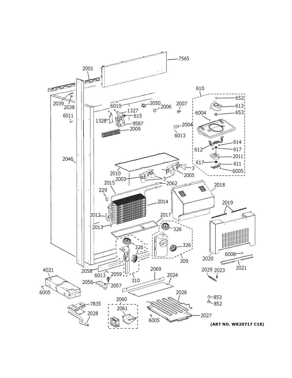 Cabinet Diagram and Parts List for ZIRS360NNBRH  General Electric Refrigerator