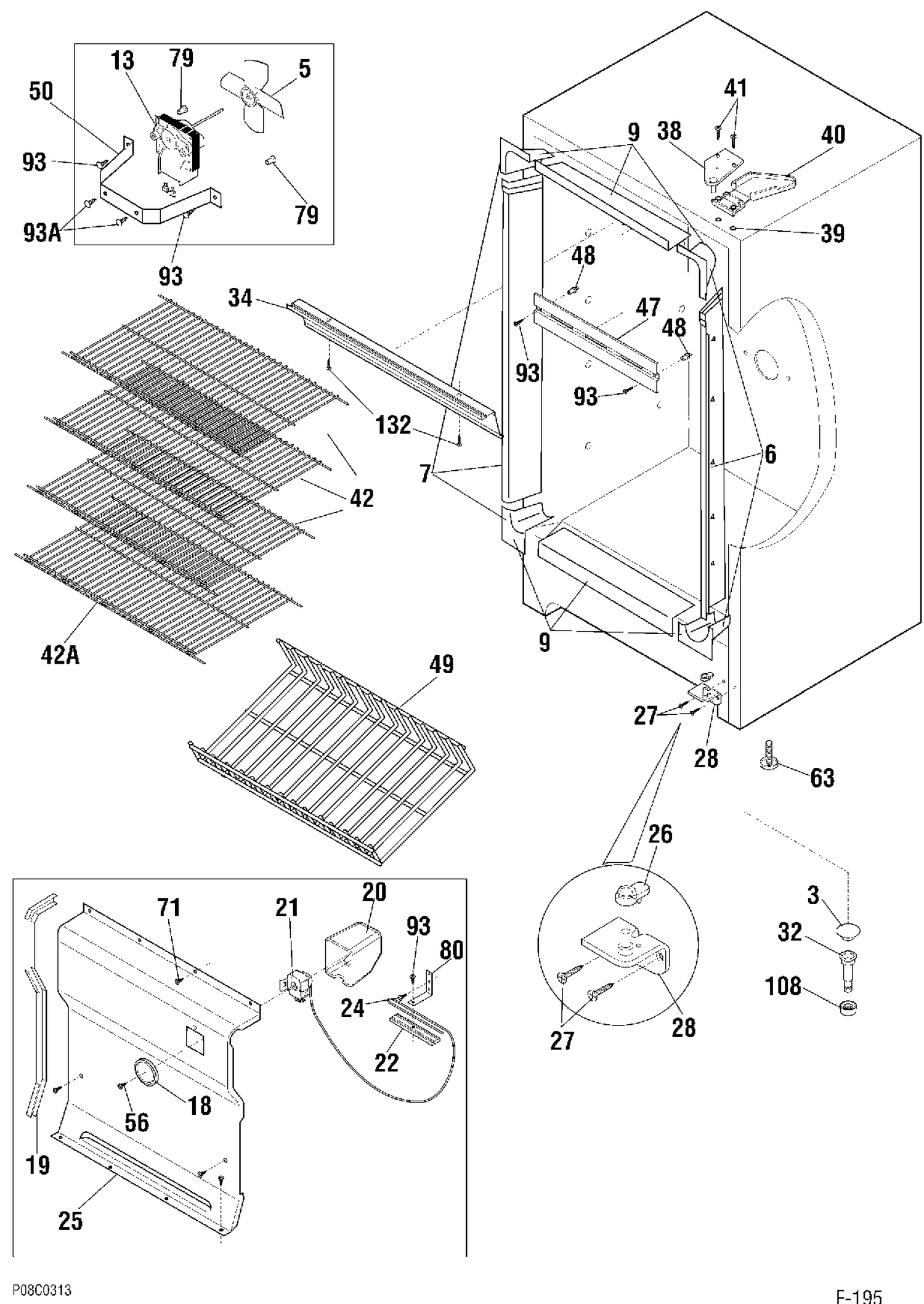 CABINET Diagram and Parts List for 86190-0  General Electric Freezer