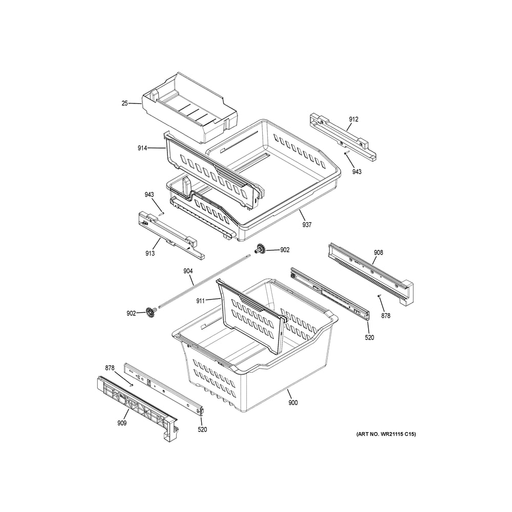 Freezer Shelves Diagram and Parts List for GNE27JGMZFBB  General Electric Refrigerator