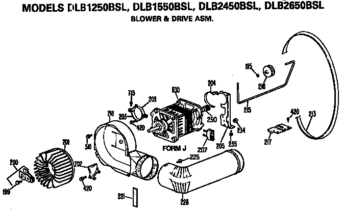 Blower And Drive Assembly Diagram and Parts List for DLB2650BSL  Hotpoint Dryer