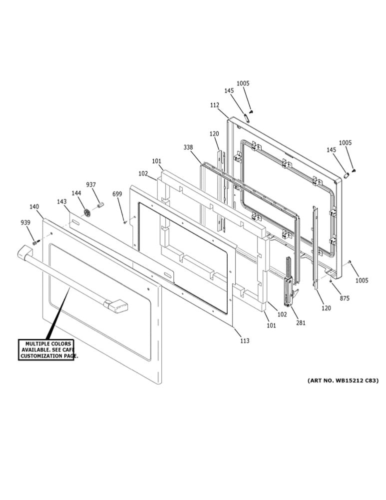 Upper Door Diagram and Parts List for CKD70DP2N2S1  General Electric Wall Oven