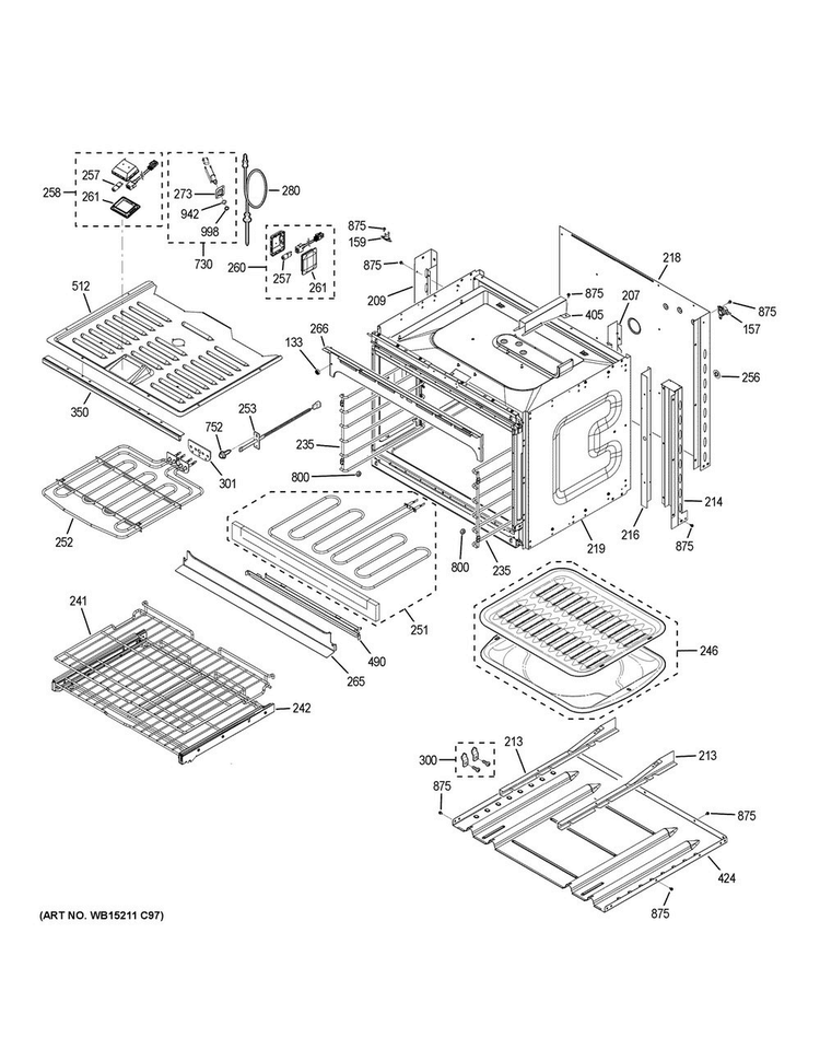 Lower Oven Diagram and Parts List for CT9550SH2SS  General Electric Wall Oven