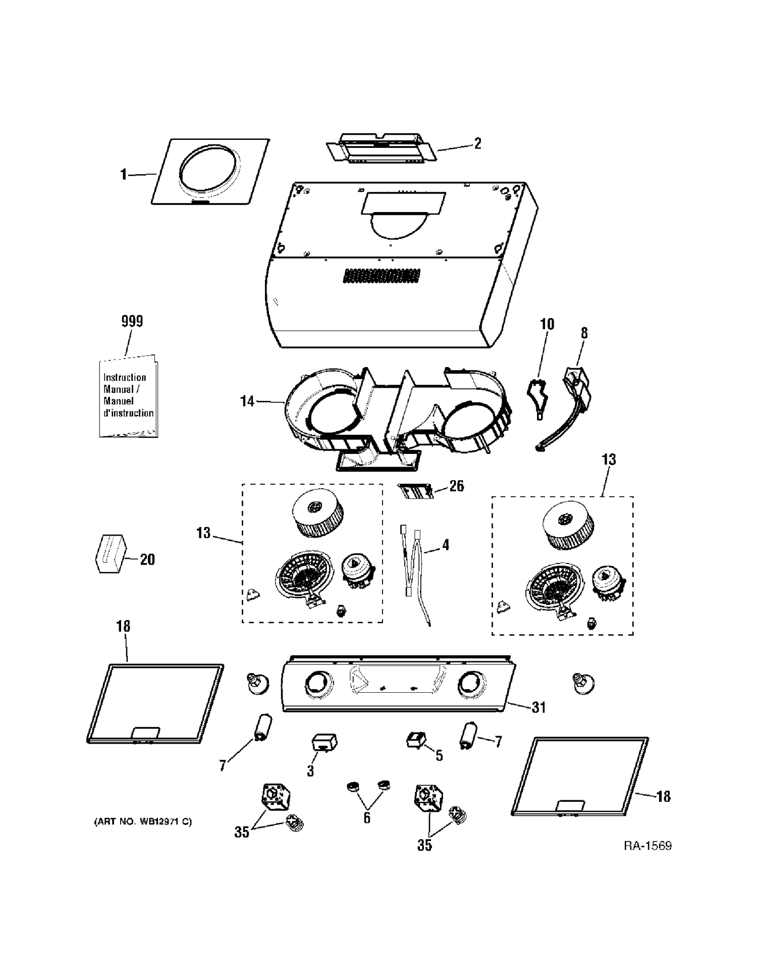 RANGE HOOD Diagram and Parts List for JV635L1BBC  General Electric Range Hood