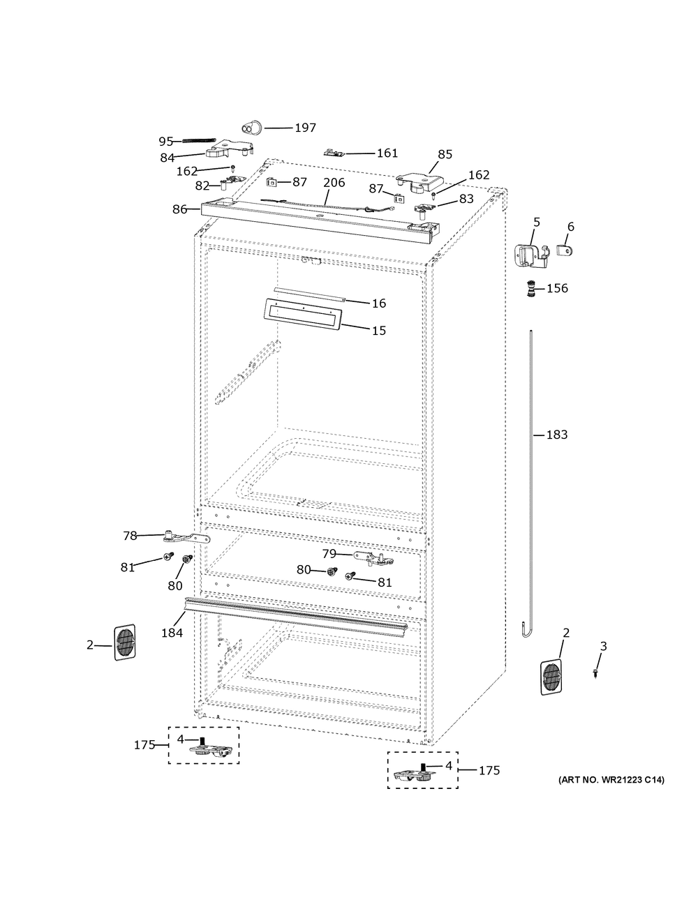 Case Parts Diagram and Parts List for PGE29BYTCFS  General Electric Refrigerator
