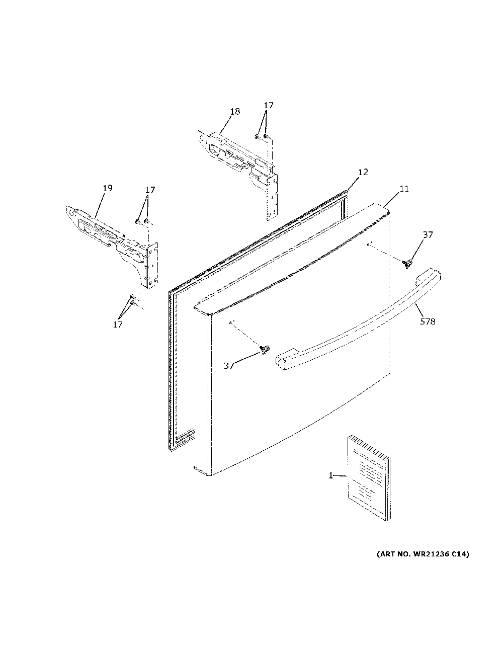 Freezer door Diagram and Parts List for GWE19JGLNFBB  General Electric Refrigerator