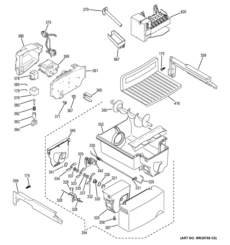 Ice Maker & Dispenser Diagram and Parts List for GSS25CGHBCWW  General Electric Refrigerator