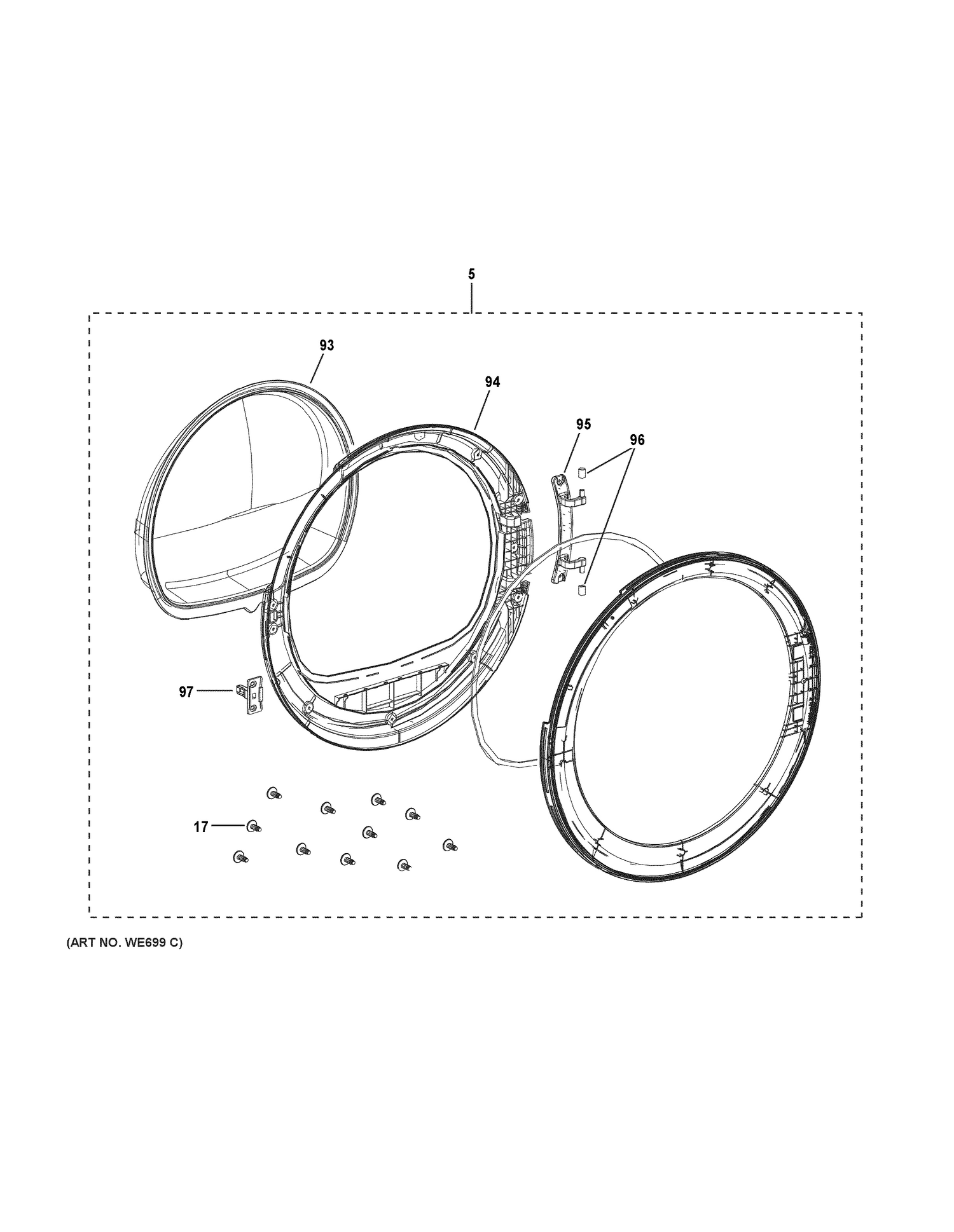 DOOR Diagram and Parts List for GFT14ESSL0WW  General Electric Dryer