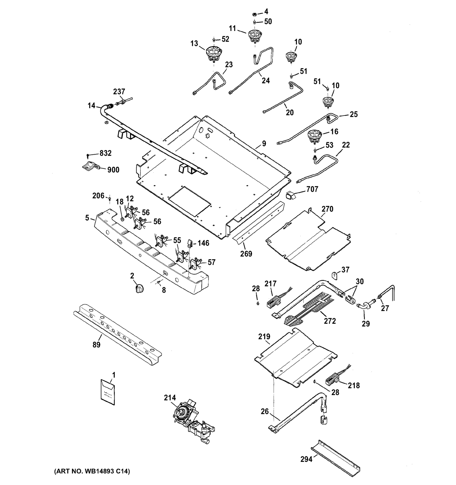 GAS & BURNER PARTS Diagram and Parts List for JGB282EED2ES  General Electric Range