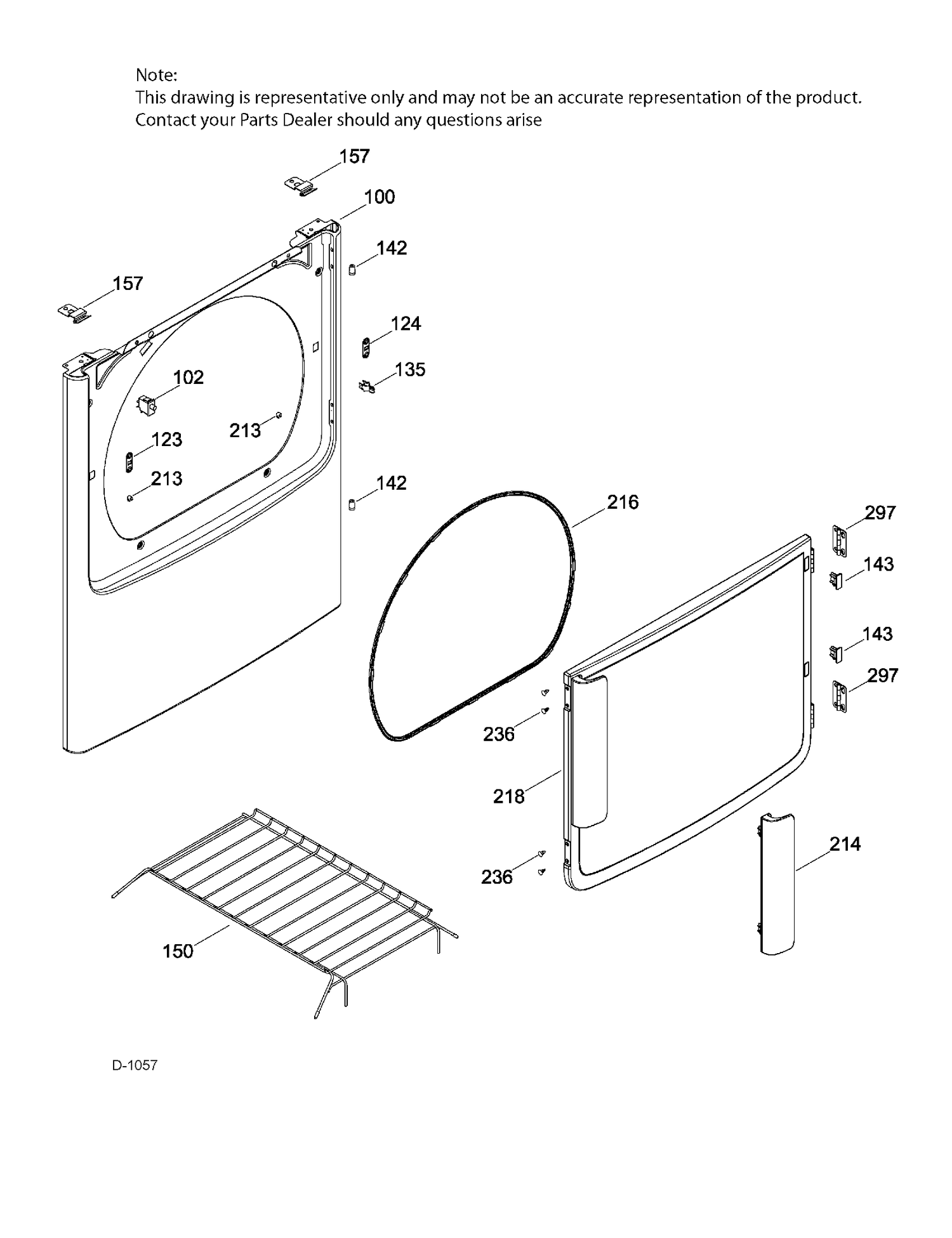 FRONT PANEL & DOOR Diagram and Parts List for GTD86GSMJ0MC  General Electric Dryer