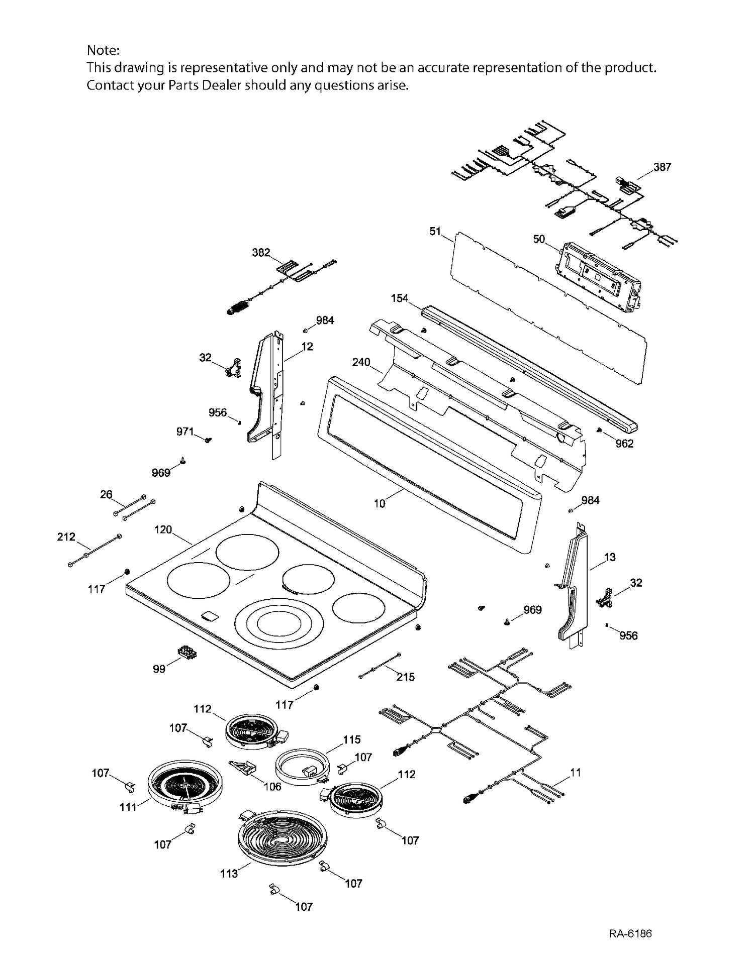 CONTROL PANEL & COOKTOP Diagram and Parts List for PCB915SK1SS  General Electric Range