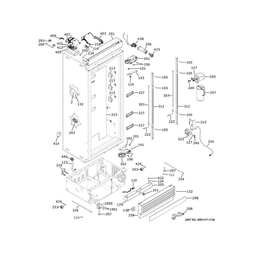 Case Parts Diagram and Parts List for ZIR361NPRDII  General Electric Freezer