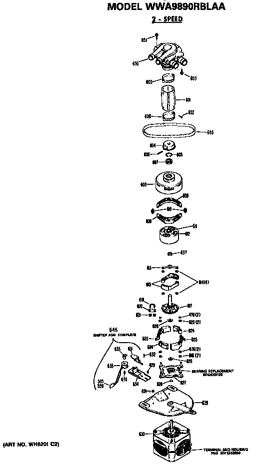 2 Speed Motor Diagram and Parts List for WWA9890RBLAA  General Electric Washer