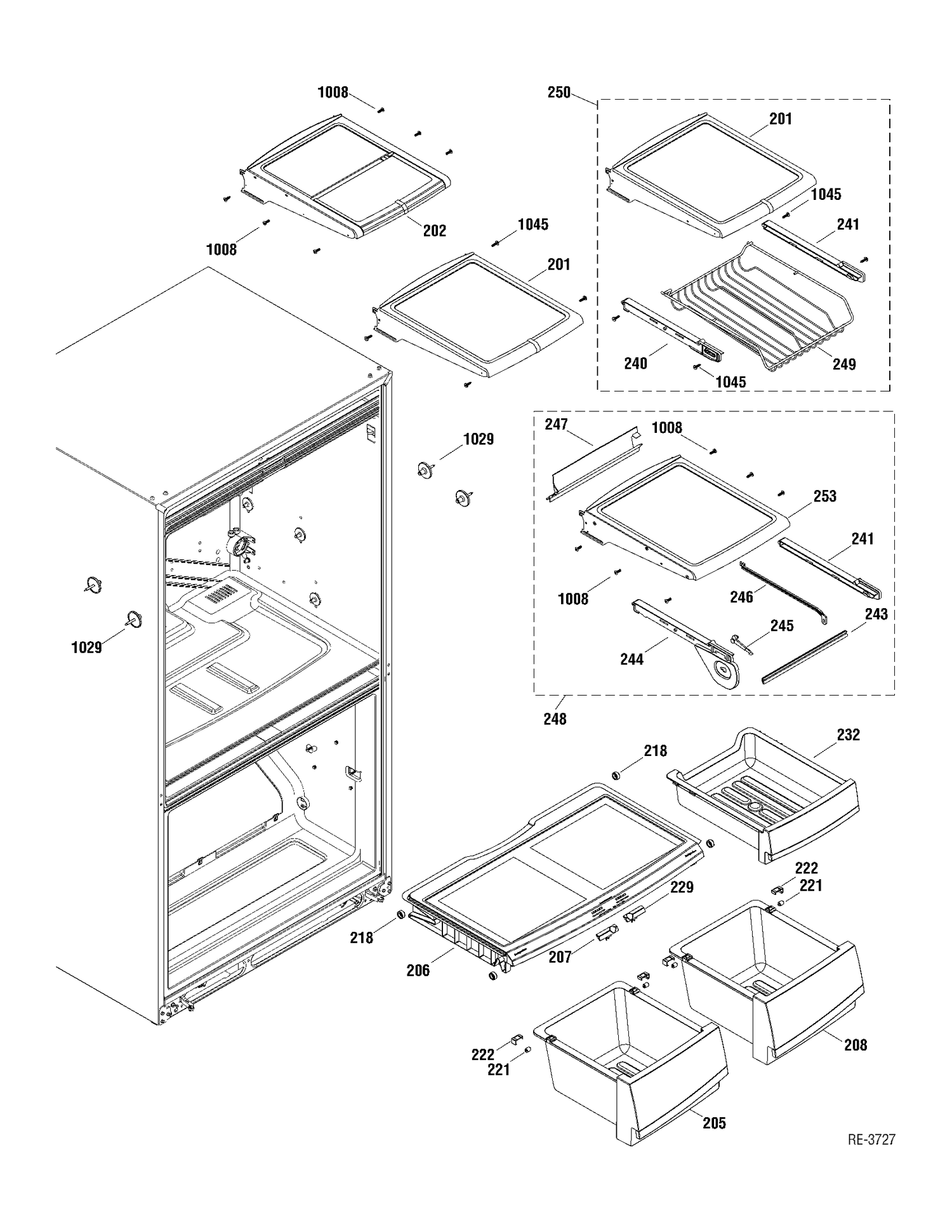 FF SHELVES Diagram and Parts List for PDRS0MBYALSS  General Electric Refrigerator
