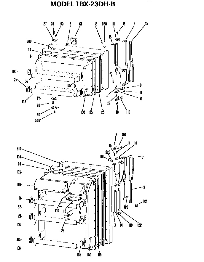 Doors Diagram and Parts List for TBX23DHB  General Electric Refrigerator