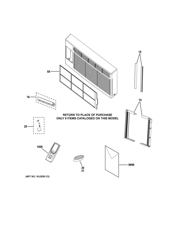 Room Air Conditioner Diagram and Parts List for AEZ10AVL2  General Electric Air Conditioner