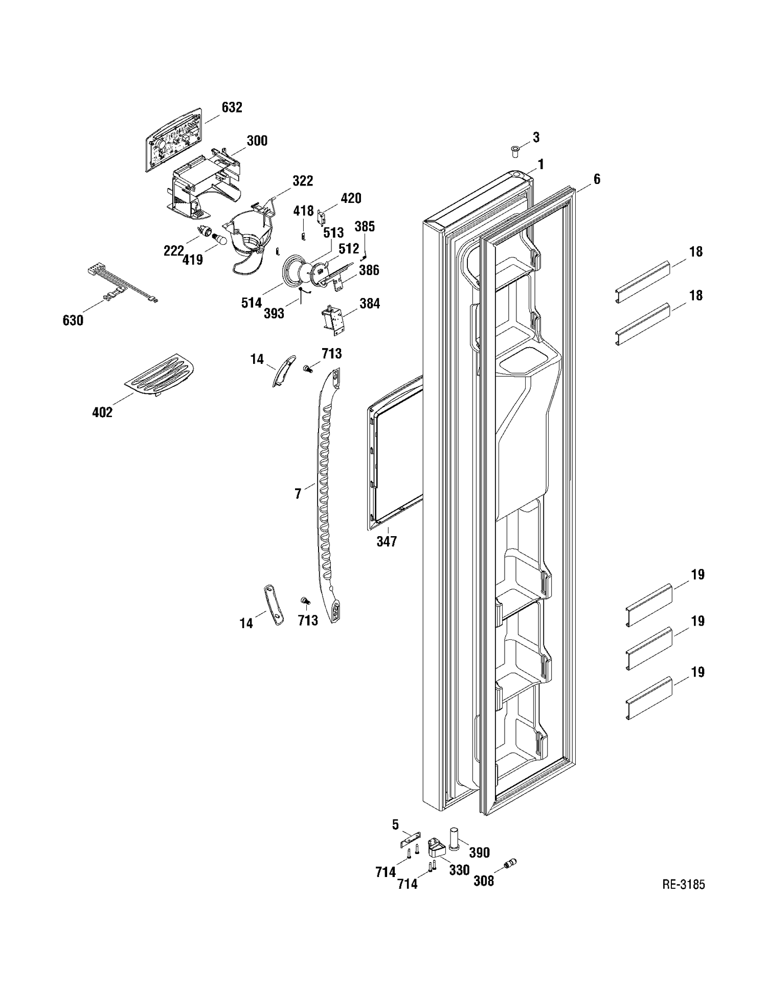 FZ DOOR Diagram and Parts List for GSRL3KLXAFLB  General Electric Refrigerator