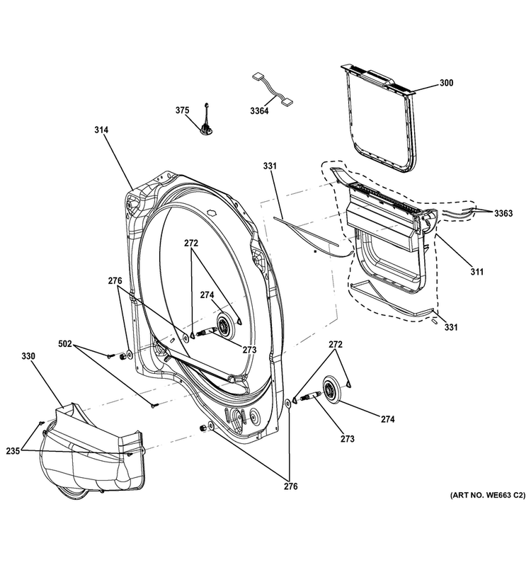 Front Roller Support Diagram and Parts List for GTD81GSSJ1WS  General Electric Dryer