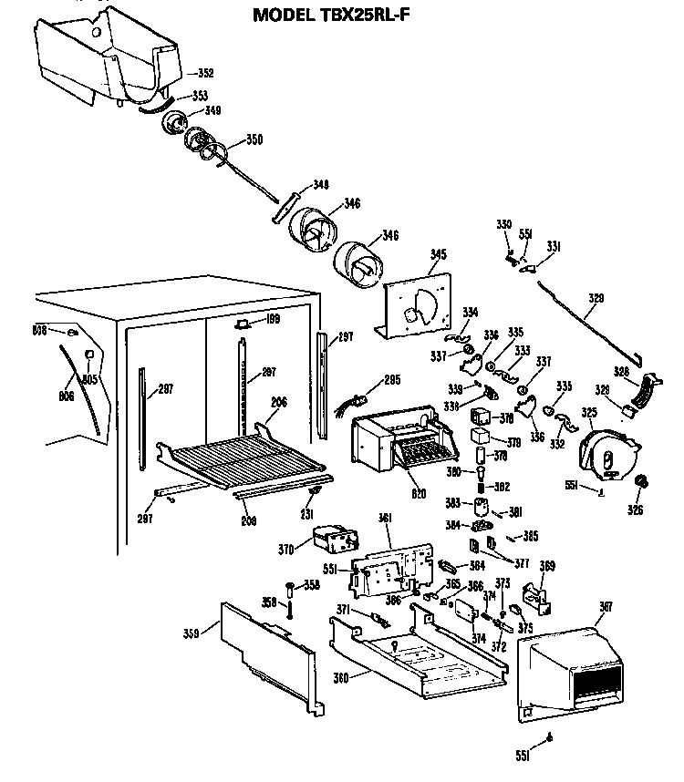 Ice Bucket/auger Diagram and Parts List for TBX25RLFL  General Electric Refrigerator