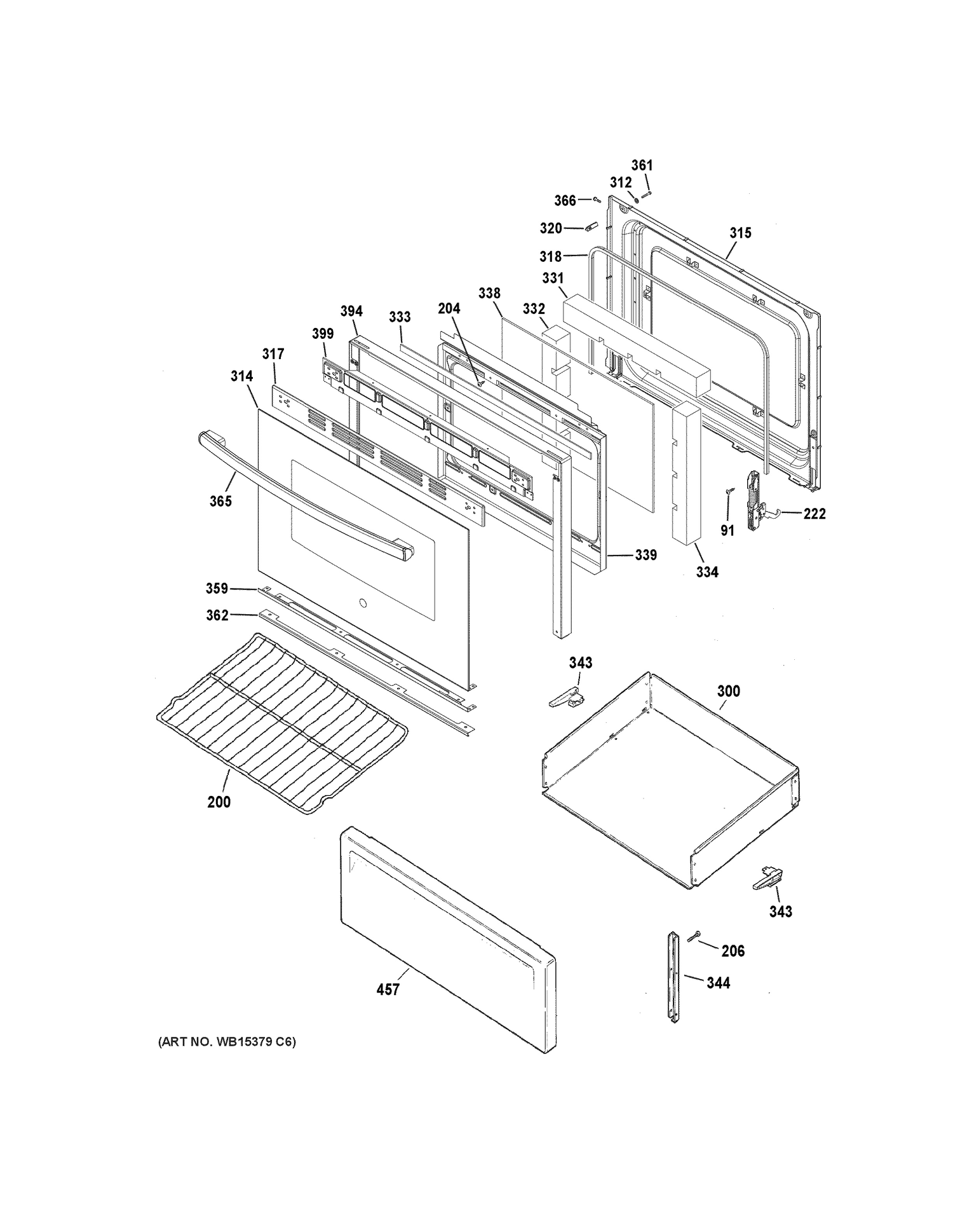DOOR & DRAWER PARTS Diagram and Parts List for JBS30DK1BB  General Electric Range