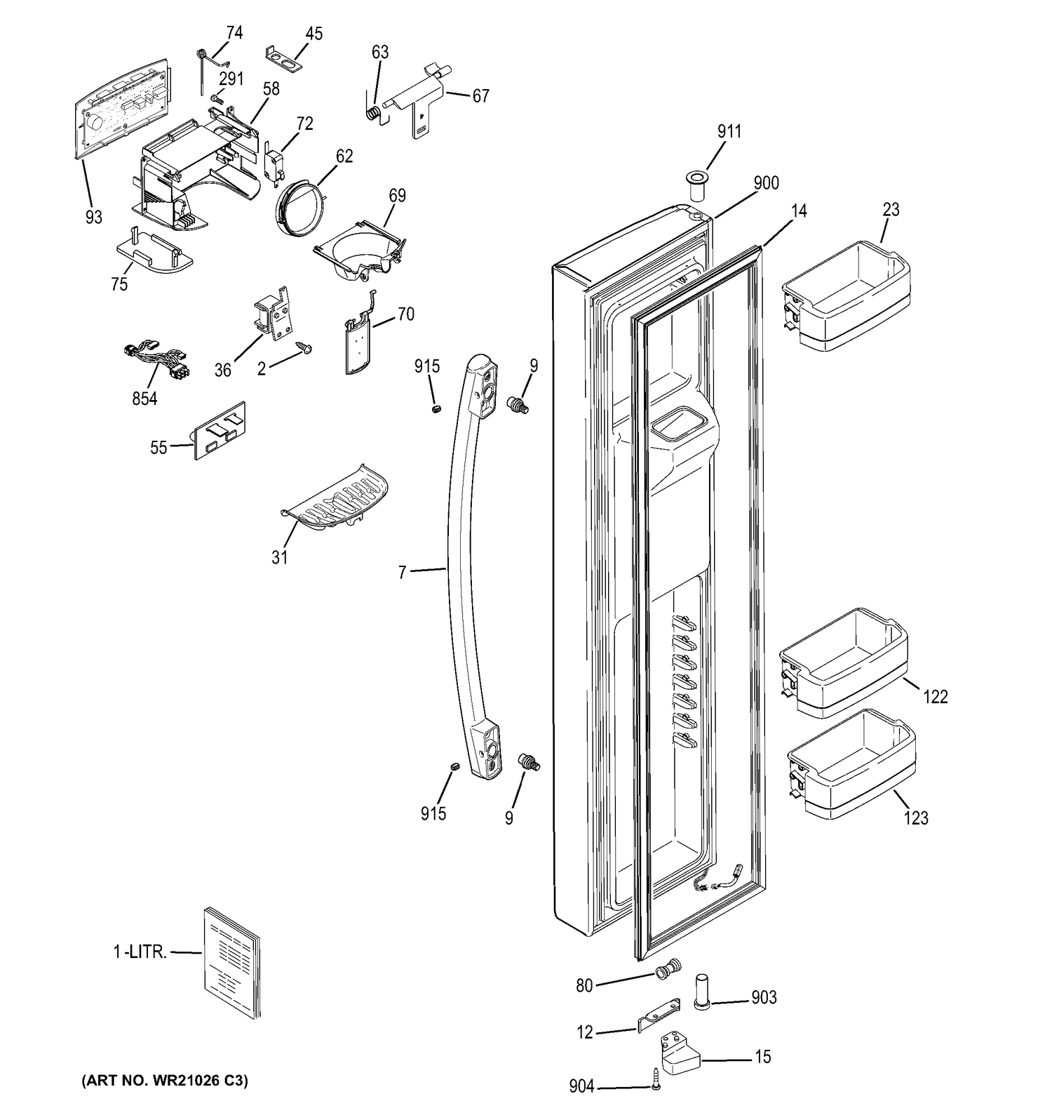 FREEZER DOOR Diagram and Parts List for GSE26GGECCWW  General Electric Refrigerator