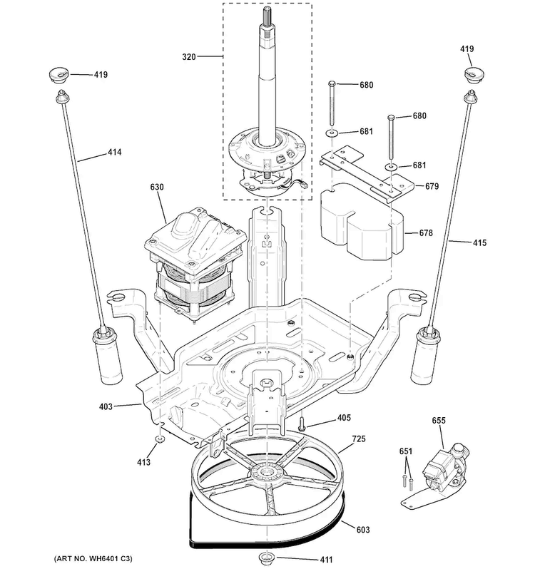 Suspension, Pump & Drive Components Diagram and Parts List for GTWP1800H0WS  General Electric Washer
