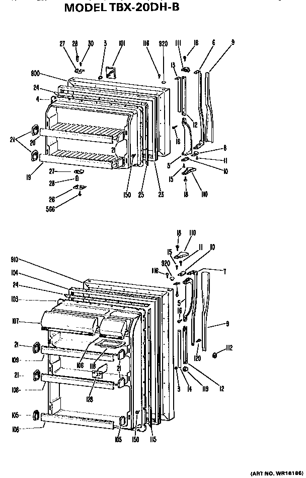 Doors Diagram and Parts List for TBX20DHB  General Electric Refrigerator