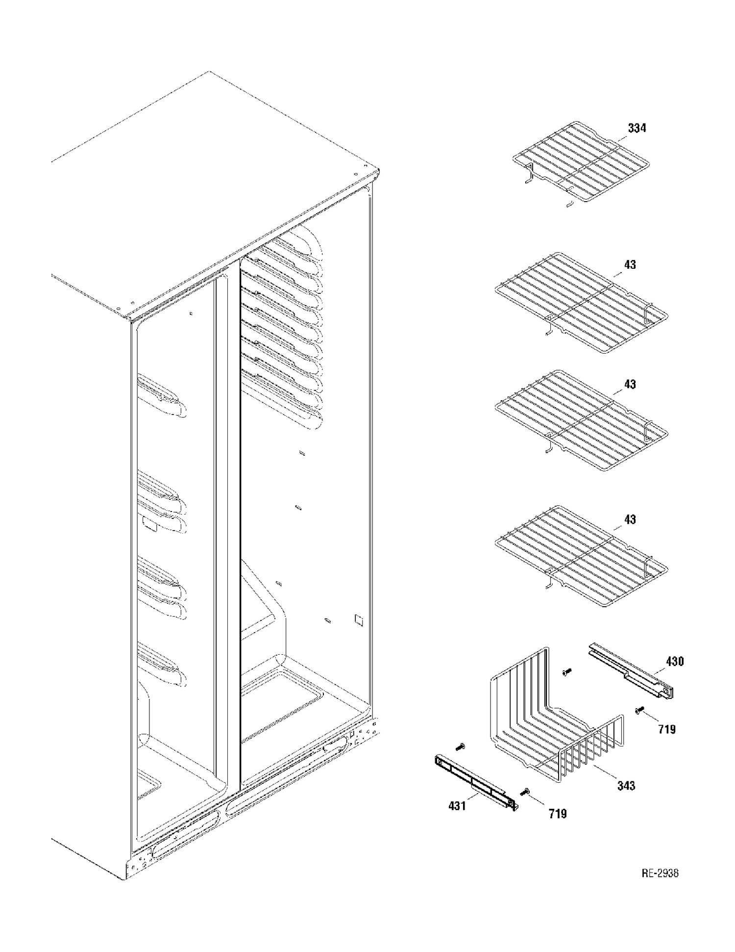 FZ SHELVES Diagram and Parts List for GSR23VSWASS  General Electric Refrigerator