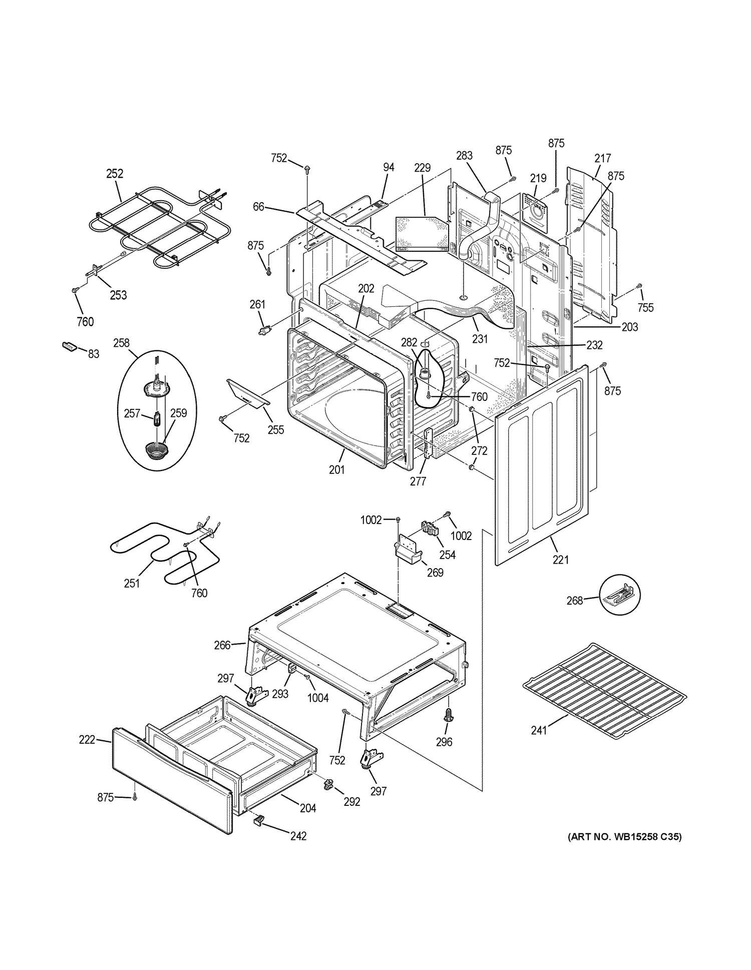 BODY PARTS Diagram and Parts List for JB655DK2CC  General Electric Range