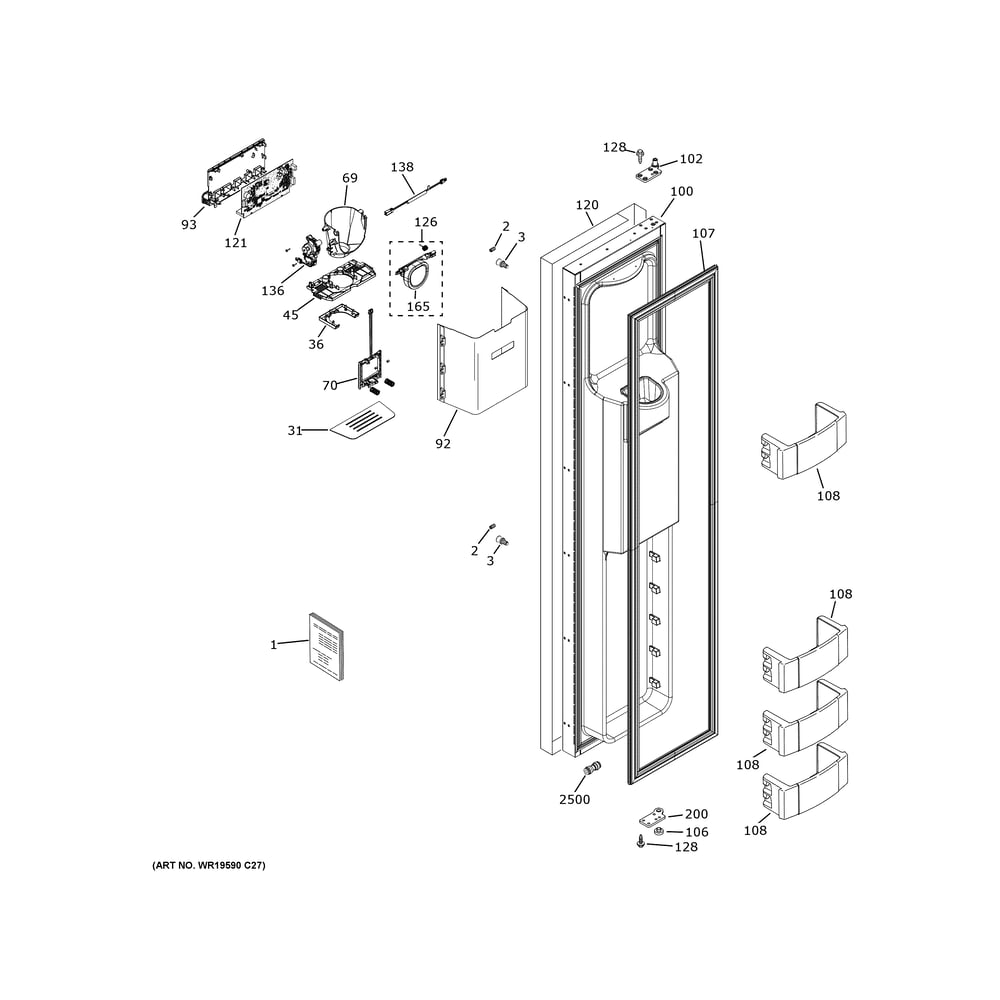 Freezer Door Diagram and Parts List for ZISS420DNMSS  General Electric Refrigerator